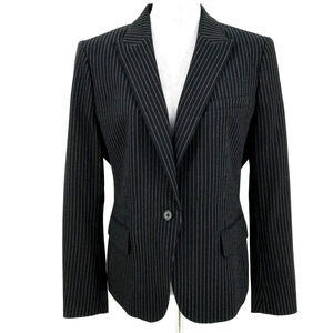 Anne Klein Jacket Womens 14 Black Pinstripe Lined Blazer Pockets Career Preppy